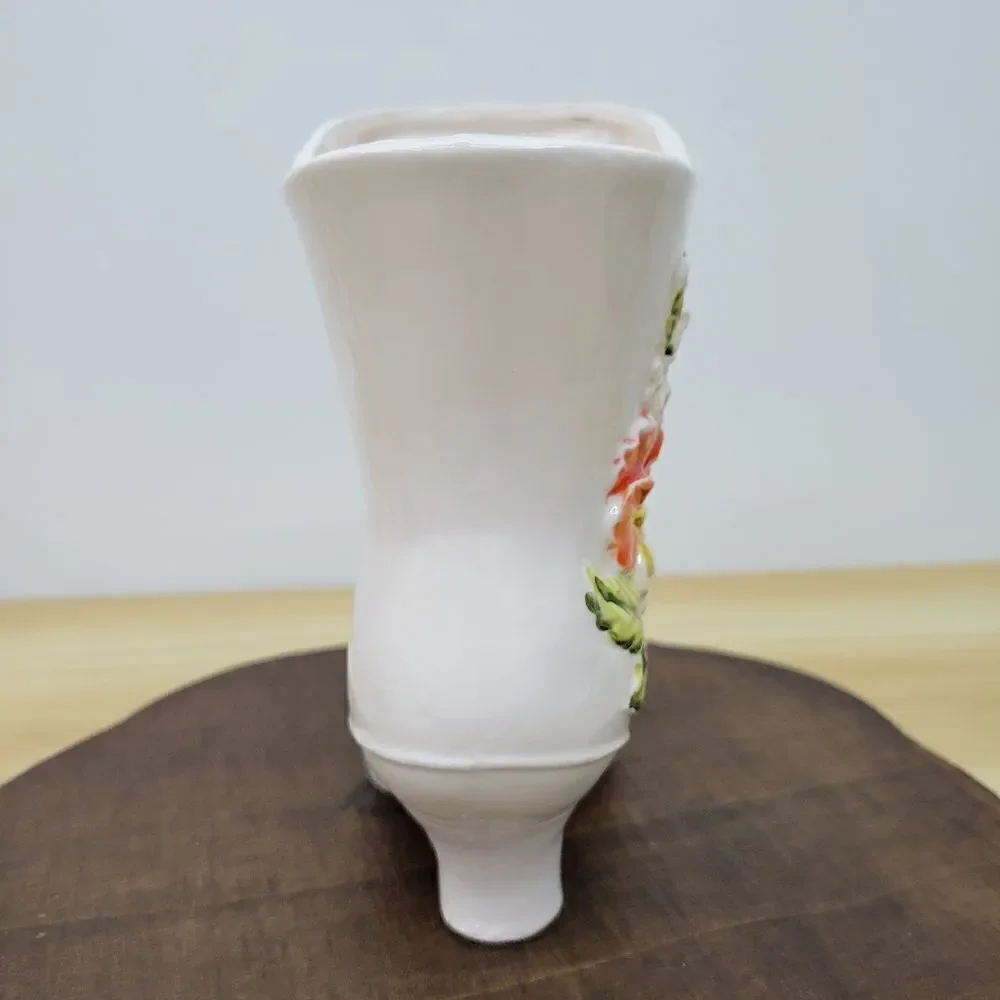 Vintage 1960's Napco Ivory Boot Vase Victorian Style Yellow & Orange Floral Vase